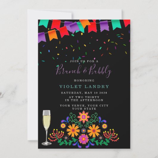 Modern Fiesta en Cactus Brunch en bubbly Kaart (Voorkant)