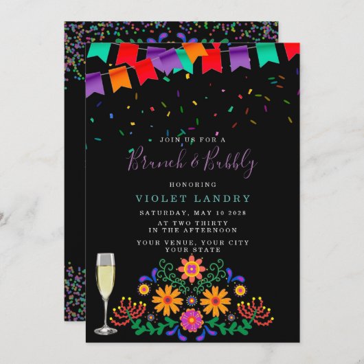 Modern Fiesta en Cactus Brunch en bubbly Kaart (Voorkant / Achterkant)