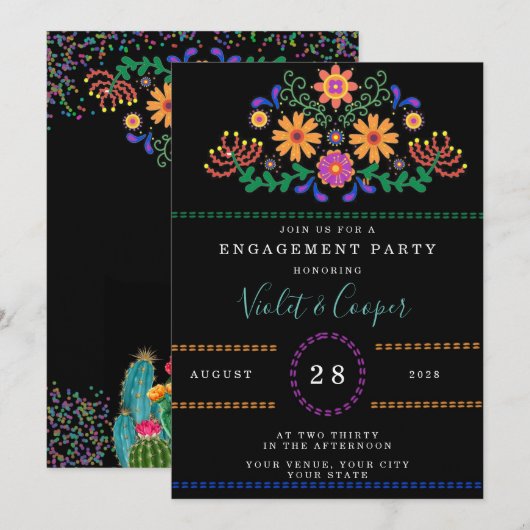 Modern Fiesta en Cactus Colorful Engagement Party Kaart (Voorkant / Achterkant)