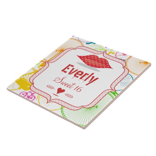  Modern Fiets SWEET SIXTEEN DOT LIPS Tegeltje (Zijkant)