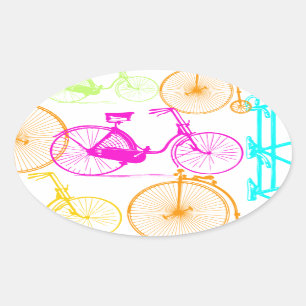  modern fietspatroon, helder kleurneonpatroon ovale sticker