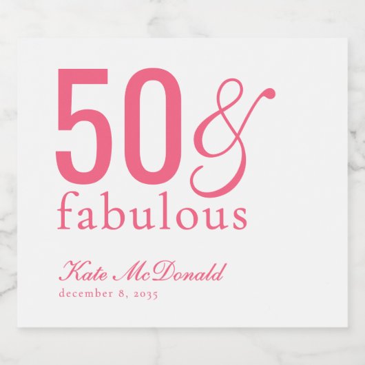 Modern Fifty and Fabulous Bold 50th Birthday Party Sparkling Wijnetiket (Enkel label)