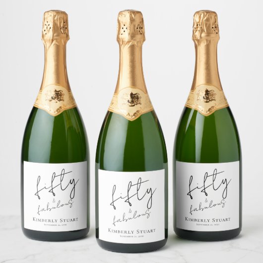 Modern Fifty and Fabulous Bold 50th Birthday Party Sparkling Wijnetiket (Flessen)