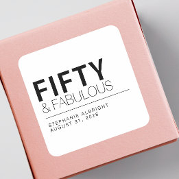 Modern Fifty and Fabulous Bold 50th Birthday Party Vierkante Sticker