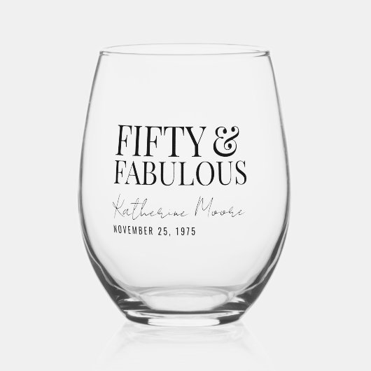 Modern Fifty and Fabulous Bold 50th Birthday Party Wijnglas Zonder Voet (Voorkant)