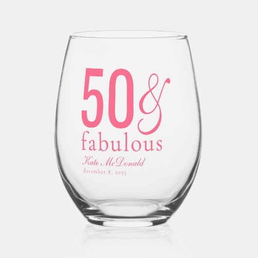 Modern Fifty and Fabulous Bold 50th Birthday Party Wijnglas Zonder Voet (Voorkant)