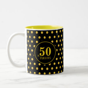 Modern Fifty & Fabulous met gouden Stippen op zwar Tweekleurige Koffiemok