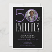 Modern Fifty Fabulous Purple White Photo Birthday Kaart (Voorkant)