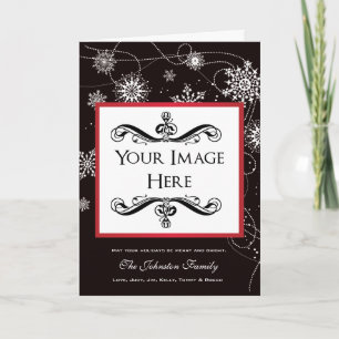 Modern Filigree Falling Snowflakes Holiday Foto Feestdagen Kaart