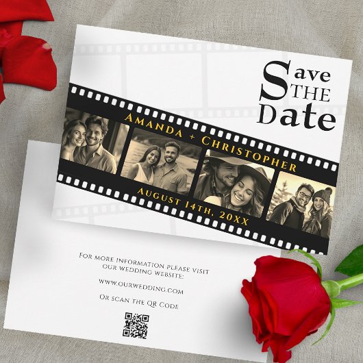 Modern Filmstrip QR Code Photo Wedding Save The Date