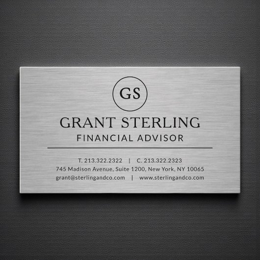 Modern Financial Advisor Metallic Luxury Monogram Visitekaartje
