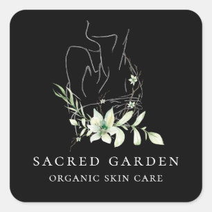 Modern Fine Art Feminine Floral Sketch Logo Vierkante Sticker