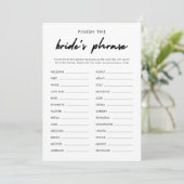 Modern Finish the Bride's Phrase Bridal Game Kaart (Staand voorkant)