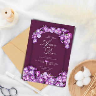 Modern FinnRustic Paarse Lila boog bloemenbruiloft Kaart