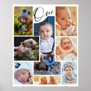 Modern First Birthday Photo Collage Keepsake  Poster