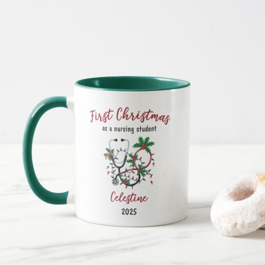 Modern First Christmas as a Nursing Student Custom Mok (Met donut)