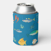 Modern Fish and Seahorse illustrated Pattern Blue Blikjeskoeler (Blikje Achterkant)