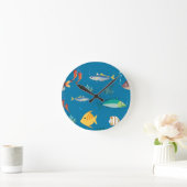 Modern Fish and Seahorse illustrated Pattern Blue Ronde Klok (Huis)