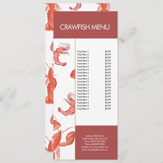 Modern Fish Seafood Crawfish Restaurant Menu (Voorkant / Achterkant)