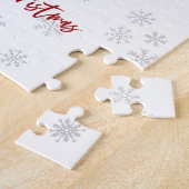 Modern Flamingo Santa Snowflake White Kerstmis Legpuzzel (Zijkant)