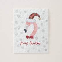 Modern Flamingo Santa Snowflake White Kerstmis