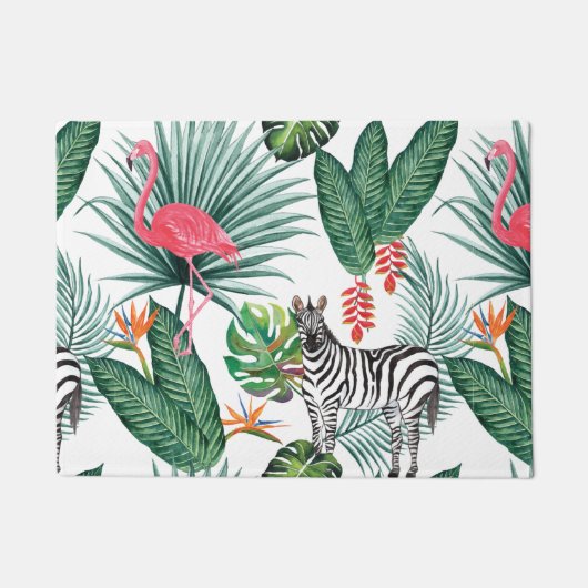 Modern flamingo zebra tropical leaf waterverf deurmat (Voorkant)