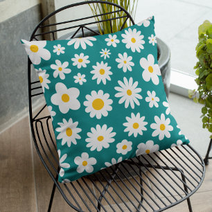 Modern Flat Graphic Daisy Blauwgroen Blauw Kussen