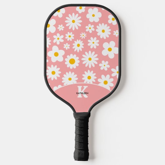 Modern Flat Graphic Daisy Pink Pickleball Paddle (Achterkant)