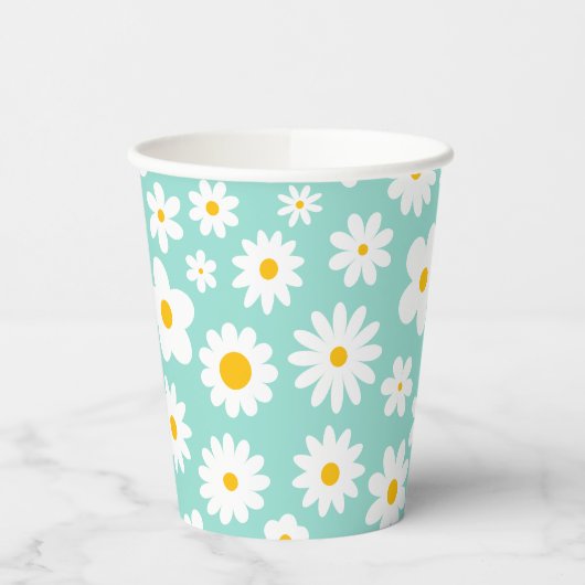 Modern Flat Graphic Daisy Robin's Egg Blue Papieren Bekers (Links)