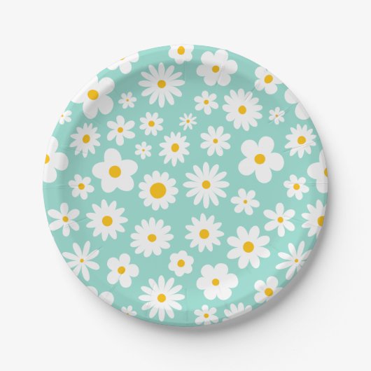 Modern Flat Graphic Daisy Robin's Egg Blue Papieren Bordje (Voorkant)