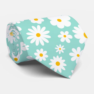 Modern Flat Graphic Daisy Robin's Egg Blue Stropdas