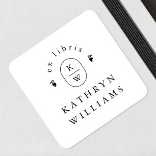 Modern Fleuron Monogram Ex Libris Boekplatlabel Vierkante Sticker