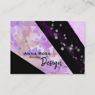 *~* Modern Floral Abstract Glitter Geometric Black Visitekaartje