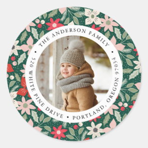 Modern Floral   Adres voor vakantiefoto Ronde Sticker