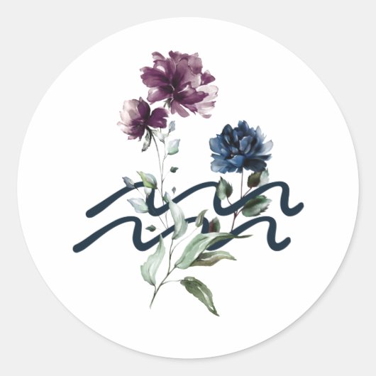 Modern Floral Aquarius sterrenbeeld Ronde Sticker (Voorkant)