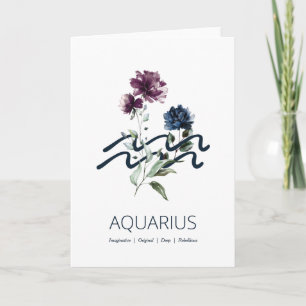Modern Floral Aquarius Zodiac Sign Verjaardag Kaart