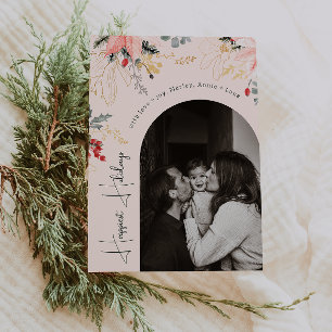 Modern Floral Arch Green Happiest feestdagen Foto Feestdagenkaart