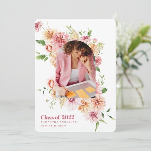 Modern Floral Arch Lijst Afstuderen Fotouitnodigin Kaart (Staand voorkant)