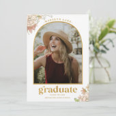 Modern Floral Arched Photo Afstuderen Aankondiging (Staand voorkant)