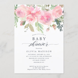 Modern Floral Baby shower Blush Pink Rose Peony Kaart