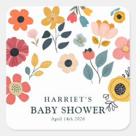 Modern Floral Baby Shower Vierkante Sticker