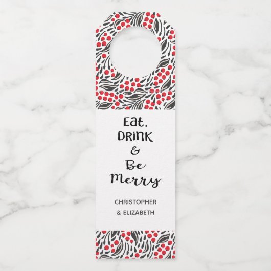 Modern Floral Berries Holiday Gift Flessenhanger (Voorkant)
