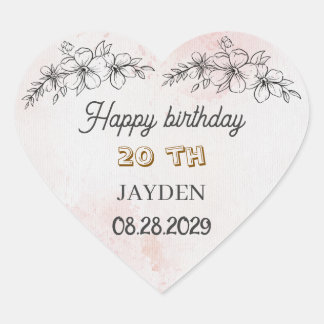 Modern Floral Birthday | Elegant Flower Design Hart Sticker
