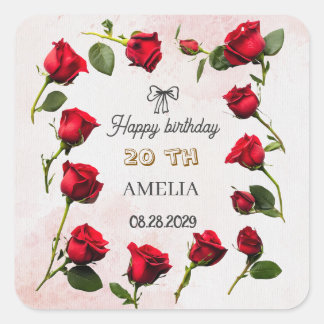 Modern Floral Birthday | Elegant Flower Design  Vierkante Sticker