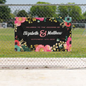 Modern Floral Black | Roze | Blauwgroen huwelijk Spandoek (Insitu)