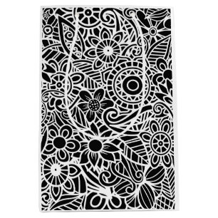 Modern Floral Black White Gift Wrapping Paper Medium Cadeauzakje
