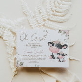 Modern Floral Black White Koe Baby shower Kaart