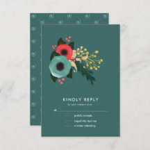 Modern Floral Blauwgroen | Roze RSVP-Kaarten