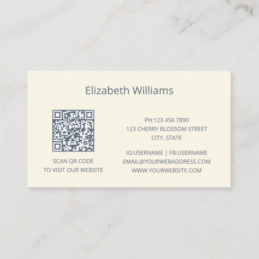 Modern Floral Blue Cream Magnolia | QR-code Visitekaartje (Achterkant)