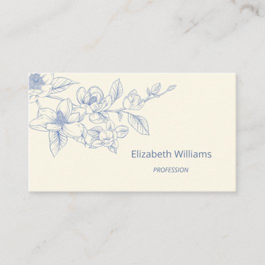 Modern Floral Blue Cream Magnolia | QR-code Visitekaartje (Voorkant)